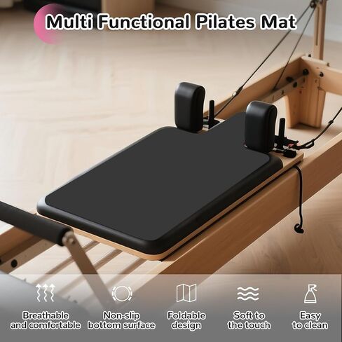بساط بيلاتيس ريفورمر غير قابل للانزلاق، بساط منشفة بيلاتيس بسطح من الصوف الناعم، بساط بيلاتيس مع معدات متعددة، خفيف الوزن وقابل للطي، يمتص العرق ويجف سريعًا، لليوجا واللياقة البدنية (أسود) in Kuwait