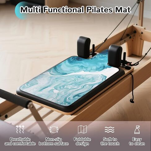 بساط إصلاح بيلاتيس غير قابل للانزلاق، بساط منشفة بيلاتيس بسطح من الصوف الناعم، بساط بيلاتيس مع معدات متعددة، خفيف الوزن وقابل للطي، يمتص العرق ويجف سريعًا، لليوجا واللياقة البدنية (أزرق محيطي) in Kuwait