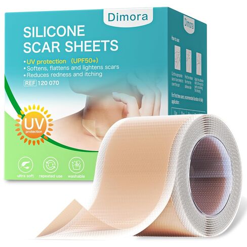 Dimora UPF50+ Silicone Scar Sheets with UV Protection Reusable Sheets to Soften, Flatten Fade Scars, Reduce Redness for Surgical, C-Section, Burn, Keloid, and Hypertrophic Scars (1.6"x78.7" Roll) in Kuwait