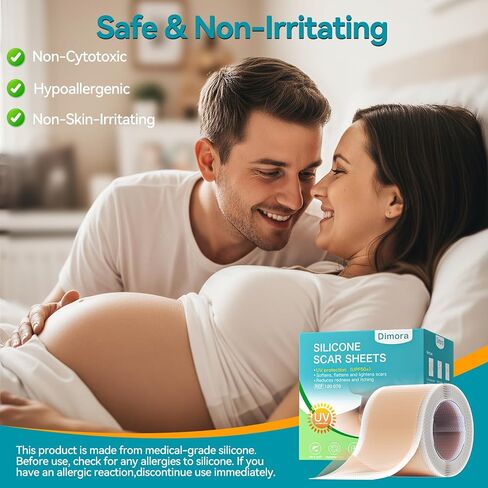 Dimora UPF50+ Silicone Scar Sheets with UV Protection Reusable Sheets to Soften, Flatten Fade Scars, Reduce Redness for Surgical, C-Section, Burn, Keloid, and Hypertrophic Scars (1.6"x78.7" Roll) in Kuwait