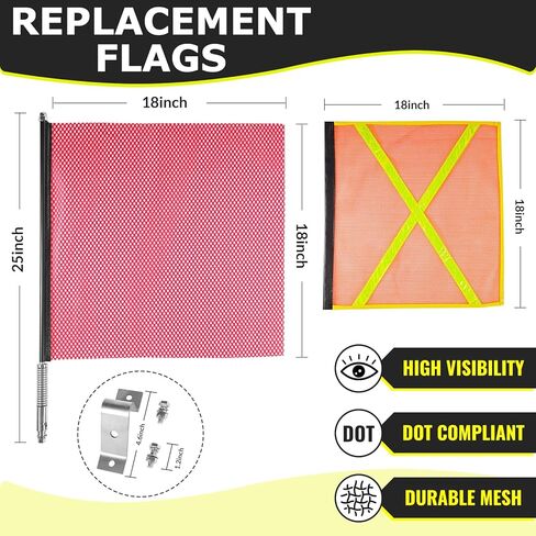 2 حزمة علم تحذير جبل 18 "× 18" سارية العلم للشاحنة، أعلام تحميل كبيرة الحجم، أعلام السلامة للشاحنات، علم التحذير والسلامة للشاحنة in Kuwait