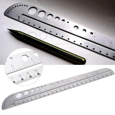 1pc Multi-Functional Ruler with Large Graduations and Hexagonal Design for Office, Leatherworking Projects, Measuring Tool (Silver) in Saudi Arabia