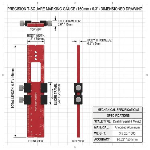 Woodworking Ruler, Precision Pocket Metal Slide Rule with Inch and Metric Scale for Marking and Measuring, T Type Scribing Square Ruler for Woodworking Layout, 6.3 Inch in Saudi Arabia