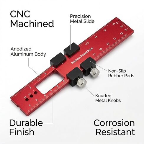 Woodworking Ruler, Precision Pocket Metal Slide Rule with Inch and Metric Scale for Marking and Measuring, T Type Scribing Square Ruler for Woodworking Layout, 6.3 Inch in Saudi Arabia