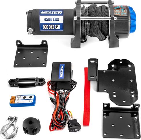WeiSen 4500lb 12V Electric Winch w/Winch Mount and Rocker Switch Compatible with Yamaha Rhino 450 660 700 2003-2013, with 32ft Synthetic Line Hawse Fairlead Hook and Line Stopper in Saudi Arabia