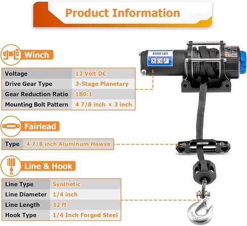 WeiSen 4500lb 12V Electric Winch w/Winch Mount and Rocker Switch Compatible with Yamaha Rhino 450 660 700 2003-2013, with 32ft Synthetic Line Hawse Fairlead Hook and Line Stopper in Saudi Arabia