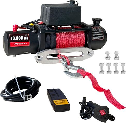 13800lbs Electric Vehicle Winch, Waterproof IP67 80ft Steel Cable Truck Winch with Wireless Handheld Remote, 12V Power Winch for Towing UTV Off Road Vehicle in Kuwait
