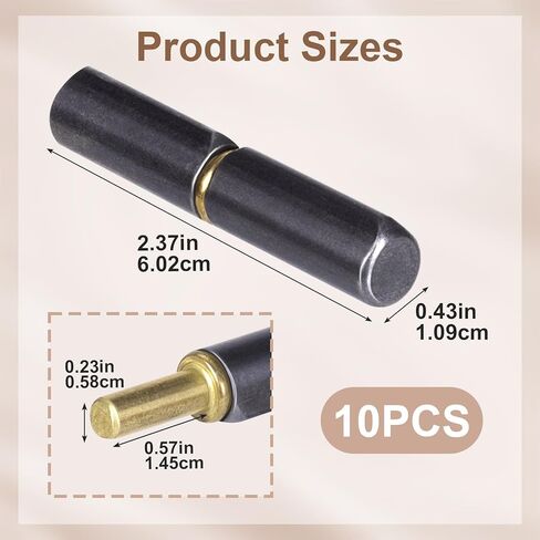 10 قطع من مفصلات الأسطوانة 2-1/2 بوصة ملحومة، مفصلات بوابة من الصلب الكربوني قابلة للفصل بقطر 3/8 بوصة، جسم مستدير عالي التحمل ملحوم على المفصلة مع دبوس رصاصة 0.23 بوصة للباب المعدني المتأرجح، منحدر المقطورة in Kuwait