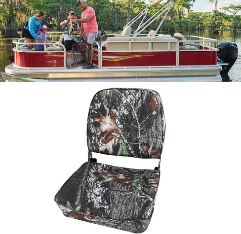 Folding Boat Seat, Low Back Padded Pontoon Boat Chair with Thick Marine Grade Foam, Aluminum Alloy Hinges and Tie Down Straps, for Canoe Kayak Fishing Cruising in Kuwait