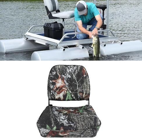 Folding Boat Seat, Low Back Padded Pontoon Boat Chair with Thick Marine Grade Foam, Aluminum Alloy Hinges and Tie Down Straps, for Canoe Kayak Fishing Cruising in Kuwait