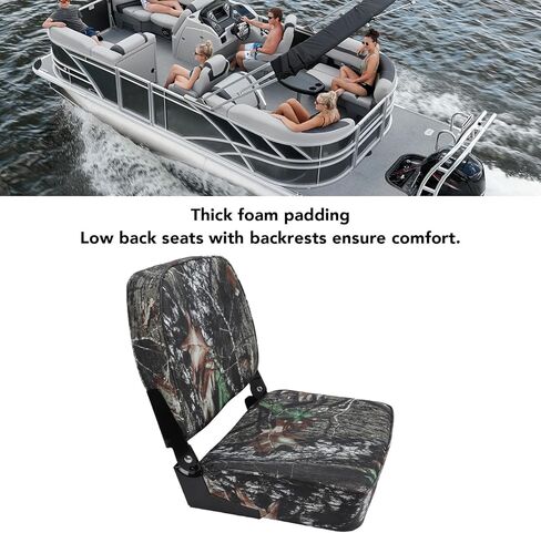 Folding Boat Seat, Low Back Padded Pontoon Boat Chair with Thick Marine Grade Foam, Aluminum Alloy Hinges and Tie Down Straps, for Canoe Kayak Fishing Cruising in Kuwait