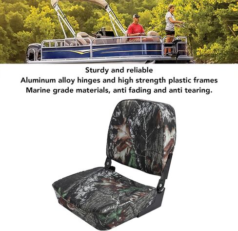 Folding Boat Seat, Low Back Padded Pontoon Boat Chair with Thick Marine Grade Foam, Aluminum Alloy Hinges and Tie Down Straps, for Canoe Kayak Fishing Cruising in Kuwait