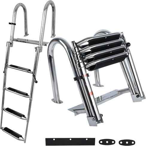 Pontoon Boat Ladder,Polished 316 Stainless Steel 4 Step Telescoping Ladder,600LBS Capacity for Sailboats,Ships,Most Swimming Pools,Docks,pontoons. in Kuwait
