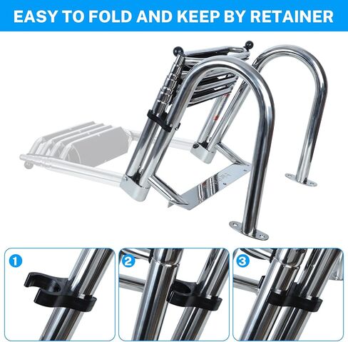 Pontoon Boat Ladder,Polished 316 Stainless Steel 4 Step Telescoping Ladder,600LBS Capacity for Sailboats,Ships,Most Swimming Pools,Docks,pontoons. in Kuwait