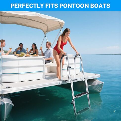 Pontoon Boat Ladder,Polished 316 Stainless Steel 4 Step Telescoping Ladder,600LBS Capacity for Sailboats,Ships,Most Swimming Pools,Docks,pontoons. in Kuwait