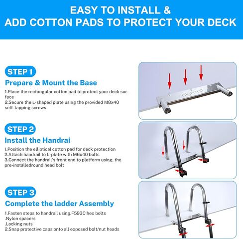 Pontoon Boat Ladder,Polished 316 Stainless Steel 4 Step Telescoping Ladder,600LBS Capacity for Sailboats,Ships,Most Swimming Pools,Docks,pontoons. in Kuwait
