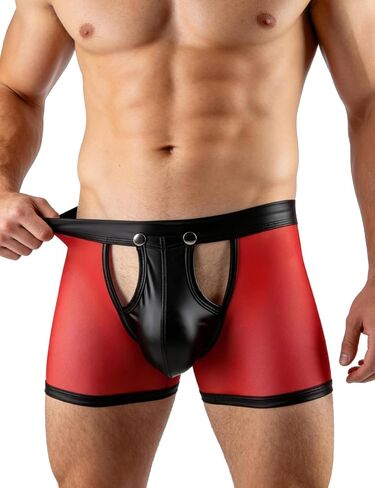 OhmyDear Men Sexy Boxer Boxer See من خلال شبكة داخلية مضحكة زر Faux Leath in Saudi Arabia