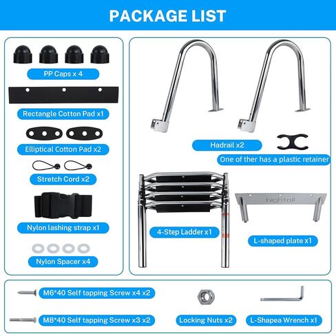 Pontoon Boat Ladder,Polished 316 Stainless Steel 4 Step Telescoping Ladder,600LBS Capacity for Sailboats,Ships,Most Swimming Pools,Docks,pontoons. in Kuwait