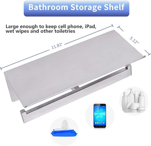 Double Toilet Paper Holder with Shelf,Idealmax Toilet Paper Holder Brushed Nickel,Large Commercial Toilet Paper Dispenser Phone Shelf, Wall Mounted Tissue Roll for Bathroom, Stainless Steel in Saudi Arabia