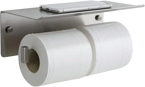 Double Toilet Paper Holder with Shelf,Idealmax Toilet Paper Holder Brushed Nickel,Large Commercial Toilet Paper Dispenser Phone Shelf, Wall Mounted Tissue Roll for Bathroom, Stainless Steel in Saudi Arabia