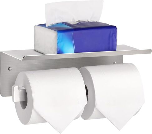 Double Toilet Paper Holder with Shelf,Idealmax Toilet Paper Holder Brushed Nickel,Large Commercial Toilet Paper Dispenser Phone Shelf, Wall Mounted Tissue Roll for Bathroom, Stainless Steel in Saudi Arabia