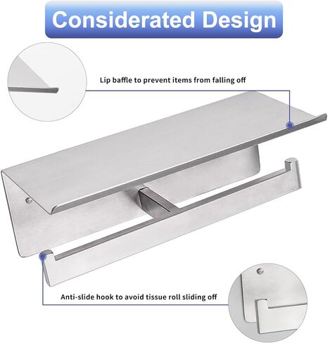 Double Toilet Paper Holder with Shelf,Idealmax Toilet Paper Holder Brushed Nickel,Large Commercial Toilet Paper Dispenser Phone Shelf, Wall Mounted Tissue Roll for Bathroom, Stainless Steel in Saudi Arabia