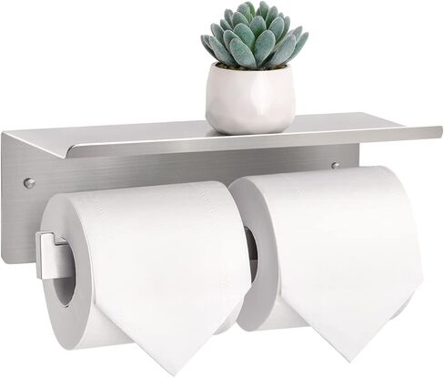 Double Toilet Paper Holder with Shelf,Idealmax Toilet Paper Holder Brushed Nickel,Large Commercial Toilet Paper Dispenser Phone Shelf, Wall Mounted Tissue Roll for Bathroom, Stainless Steel in Saudi Arabia