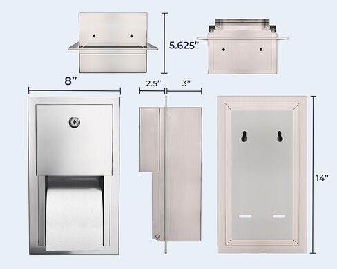 Recessed Commercial Toilet Paper Dispenser, 2 Roll Stainless Steel Toilet Paper Holder. Wall Mount, Locking Tissue Dispensers for Bathroom/Restroom in Kuwait