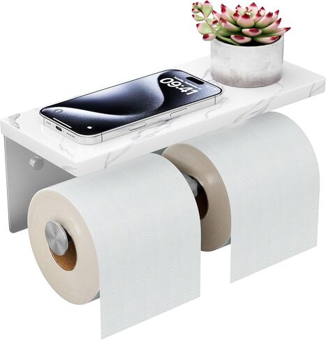 FORIOUS Toilet Paper Holder with Shelf, Marble Wall Mount Tissue Roll Holder for Bathroom, Washroom, 304 Stainless Steel Double Commercial Toilet Tissue Dispensers with Phone Shelf, Brushed Nickel in Kuwait