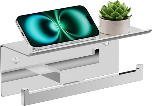 FORIOUS Double Toilet Paper Holder with Shelf, 304 Stainless Steel Wall Mount Commercial Toilet Paper Dispenser, Bathroom Tissue Roll Holder with Storage for Phone, Book, Essentials, Brushed Nickel in Kuwait