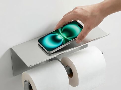 FORIOUS Double Toilet Paper Holder with Shelf, 304 Stainless Steel Wall Mount Commercial Toilet Paper Dispenser, Bathroom Tissue Roll Holder with Storage for Phone, Book, Essentials, Brushed Nickel in Kuwait