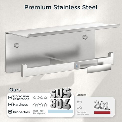 FORIOUS Double Toilet Paper Holder with Shelf, 304 Stainless Steel Wall Mount Commercial Toilet Paper Dispenser, Bathroom Tissue Roll Holder with Storage for Phone, Book, Essentials, Brushed Nickel in Kuwait