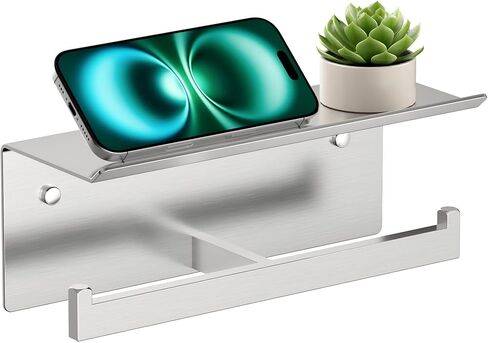 FORIOUS Double Toilet Paper Holder with Shelf, 304 Stainless Steel Wall Mount Commercial Toilet Paper Dispenser, Bathroom Tissue Roll Holder with Storage for Phone, Book, Essentials, Brushed Nickel in Kuwait