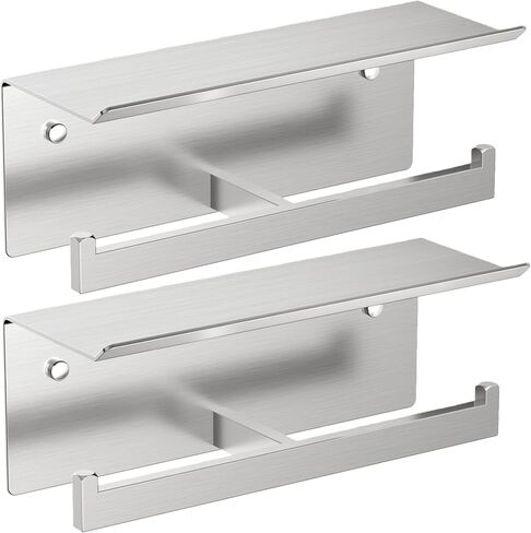 FORIOUS Double Toilet Paper Holder with Shelf, 304 Stainless Steel Wall Mount Commercial Toilet Paper Dispenser, Bathroom Tissue Roll Holder with Storage for Phone, Book, Essentials, Brushed Nickel in Kuwait