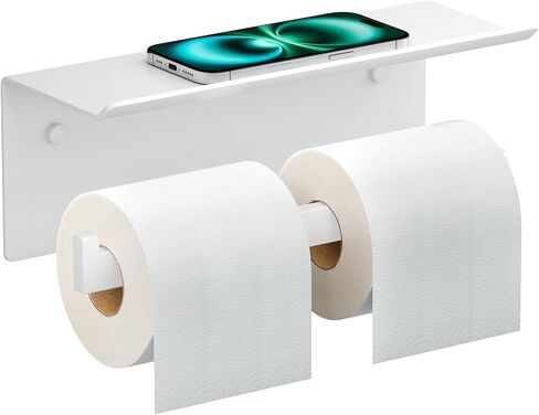FORIOUS Double Toilet Paper Holder with Shelf, 304 Stainless Steel Wall Mount Commercial Toilet Paper Dispenser, Bathroom Tissue Roll Holder with Storage for Phone, Book, Essentials, Brushed Nickel in Kuwait