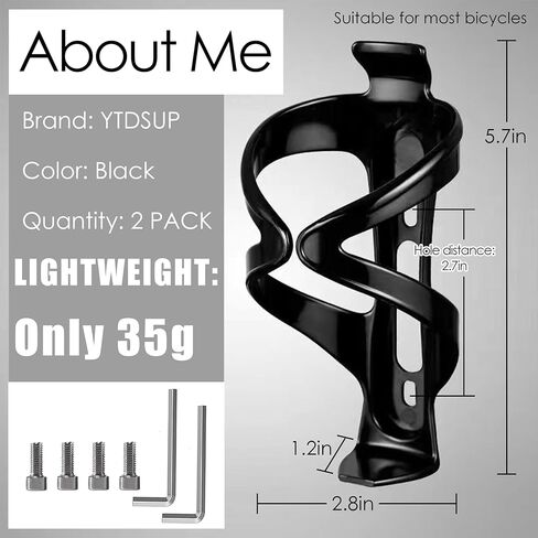 Bike Water Bottle Holders 2 Pack, Universal Bikes Cup Holders Cages, Ultra-Light Water Bottle Bike Cage with Stainless Steel Screws Tool, for Bicycle, Cycling, MTB, Road/Mountain Bikes - Black in Saudi Arabia