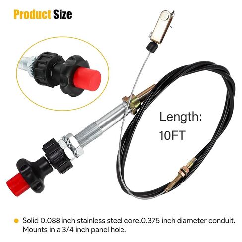 VCGTX10 10FT Heavy Duty Vernier Locking Throttle Cable Compatible with Household Industrial and Commercial PTO and Dump Applications, with Detachable Cable Head in Kuwait