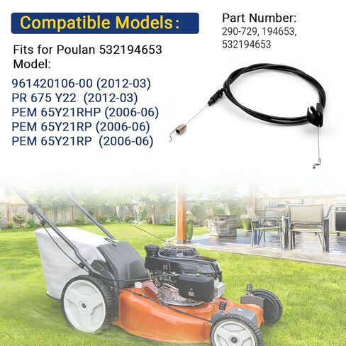 532194653 Control Cable Replacement for H-usqvarna 62522FE 65022ES AYP Poulan Pro Walk-Behind Mowers, Replaces 290-729 194653, 65 1/2" Length (1 Pack) in Kuwait