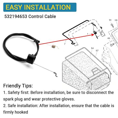 532194653 Control Cable Replacement for H-usqvarna 62522FE 65022ES AYP Poulan Pro Walk-Behind Mowers, Replaces 290-729 194653, 65 1/2" Length (1 Pack) in Kuwait