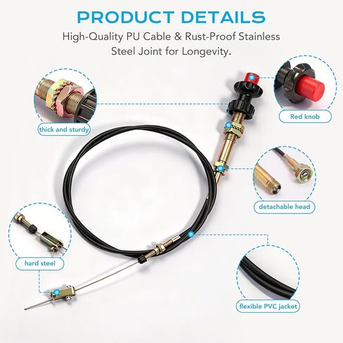 6FT Heavy Duty Vernier Adjustable Lock Cable, Part Number VCGTX06, Red Locking Adjustable Heavy Duty Vernier Control Cable with 2 Throttle Cable Ends for Industrial Commercial PTO Dump Control Cable in Kuwait