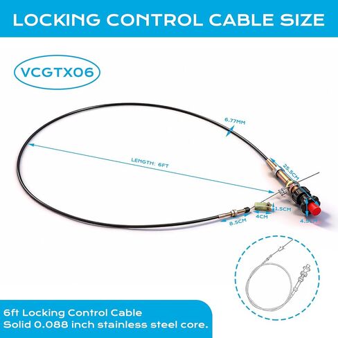 6FT Heavy Duty Vernier Adjustable Lock Cable, Part Number VCGTX06, Red Locking Adjustable Heavy Duty Vernier Control Cable with 2 Throttle Cable Ends for Industrial Commercial PTO Dump Control Cable in Kuwait