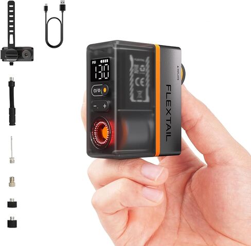 FLEXTAILGEAR Mini Portable Bike Tire Pump with Digital Gauge & Taillight, 120&130 PSI Electric Bicycle Pump, Presta and Schrader Valves, for Road, Mountain Bikes, Motorcycle, Balls in Kuwait