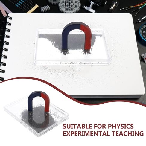 Scientific Iron Filings Box, 3.69X2.75in Metal Powder Box Simulates Magnetic Field Demonstrator, Magnetic Flux Lines Depiction Experiment Physics Electromagnetism Teaching Instrument in Kuwait