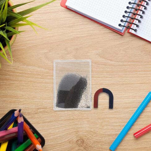 Scientific Iron Filings Box, 3.69X2.75in Metal Powder Box Simulates Magnetic Field Demonstrator, Magnetic Flux Lines Depiction Experiment Physics Electromagnetism Teaching Instrument in Kuwait