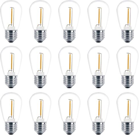 Meconard 24 حزمة LED S14 مصابيح بديلة، مقاومة للكسر في الهواء الطلق 1 وات لتحل محل لمبة متوهجة بسلسلة 11 وات، قاعدة لولبية متوسطة عادية E26، 2200 ك أبيض دافئ، غير قابل للتعتيم in Kuwait