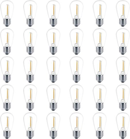 Meconard 24 حزمة LED S14 مصابيح بديلة، مقاومة للكسر في الهواء الطلق 1 وات لتحل محل لمبة متوهجة بسلسلة 11 وات، قاعدة لولبية متوسطة عادية E26، 2200 ك أبيض دافئ، غير قابل للتعتيم in Kuwait