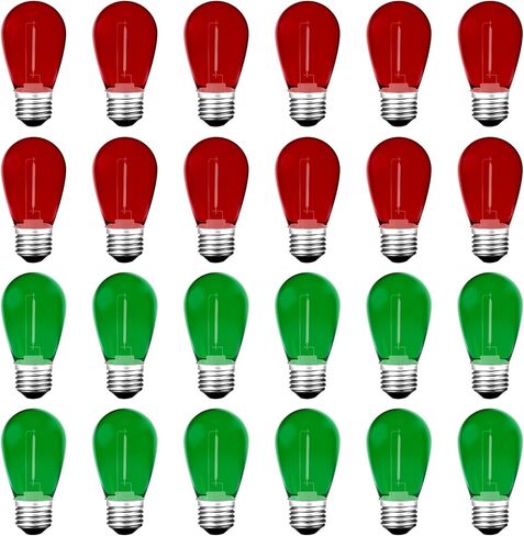 Meconard 24 حزمة LED S14 مصابيح بديلة، مقاومة للكسر في الهواء الطلق 1 وات لتحل محل لمبة متوهجة بسلسلة 11 وات، قاعدة لولبية متوسطة عادية E26، 2200 ك أبيض دافئ، غير قابل للتعتيم in Kuwait
