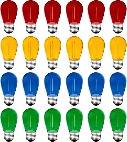 Meconard 24 حزمة LED S14 مصابيح بديلة، مقاومة للكسر في الهواء الطلق 1 وات لتحل محل لمبة متوهجة بسلسلة 11 وات، قاعدة لولبية متوسطة عادية E26، 2200 ك أبيض دافئ، غير قابل للتعتيم in Kuwait
