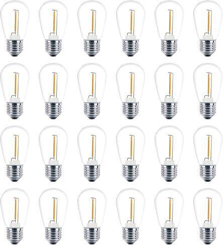 Meconard 24 حزمة LED S14 مصابيح بديلة، مقاومة للكسر في الهواء الطلق 1 وات لتحل محل لمبة متوهجة بسلسلة 11 وات، قاعدة لولبية متوسطة عادية E26، 2200 ك أبيض دافئ، غير قابل للتعتيم in Kuwait