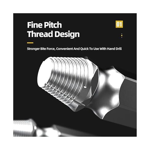 مجموعة واحدة من مجموعة مستخرج البراغي التالفة، مثقاب مركزي، أدوات النجارة، مزيل براغي مكسورة (فضي، 4 قطع مع صندوق) in Kuwait